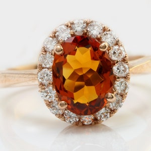 3.50 Carat Natural Madeira Citrine and Diamonds in 14K Solid Rose Gold Ring