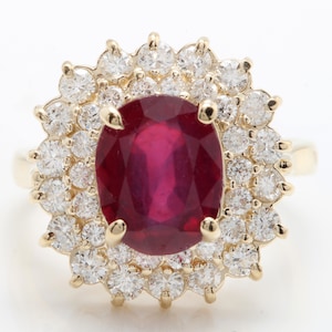 4.40 Carat Natural Red Ruby and Diamonds in 14K Solid Yellow Gold Women Ring