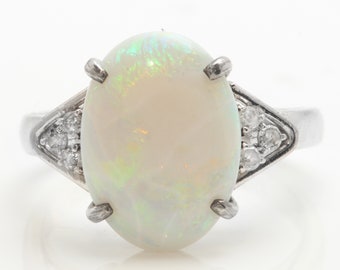2.09 Carat Natural Ethiopian Opal and Diamonds 18K Solid White Gold Women Ring