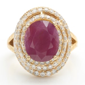 5.90 Carat Natural Red Ruby and Diamonds in 14K Solid Yellow Gold Women Ring-