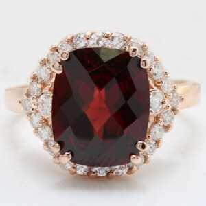 10.93 Carat Natural Red Garnet and Diamonds in 14K Solid Rose Gold Ring