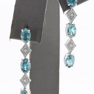 5.00 Ct Natural Blue Zircon and Diamond in 14K Solid White Gold Stud Earrings