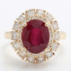 4.90 Carat Natural Red Ruby and Diamonds in 14K Solid Yellow Gold Women Ring