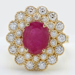 5.10 Carat Natural Ruby and Diamonds in 14K Solid Yellow Gold Women Ring