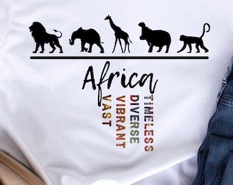 African Wildlife Graphic T-Shirt: Vibrant Word Art Tee