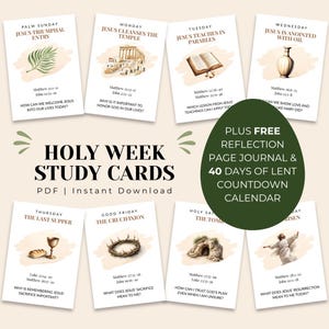 Printable Holy Week Bible Study Cards, Easter Devotional, Homeschool Activity (Digital Download)