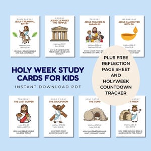 Tarjetas de estudio bíblico de Semana Santa imprimibles para niños, devocional de Pascua, actividad para la educación en casa (descarga digital)