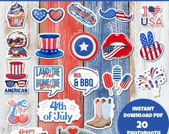 4th of July Photo Booth Props: Patriotic Party Decorations (Printable PDF + Bonus Banner)