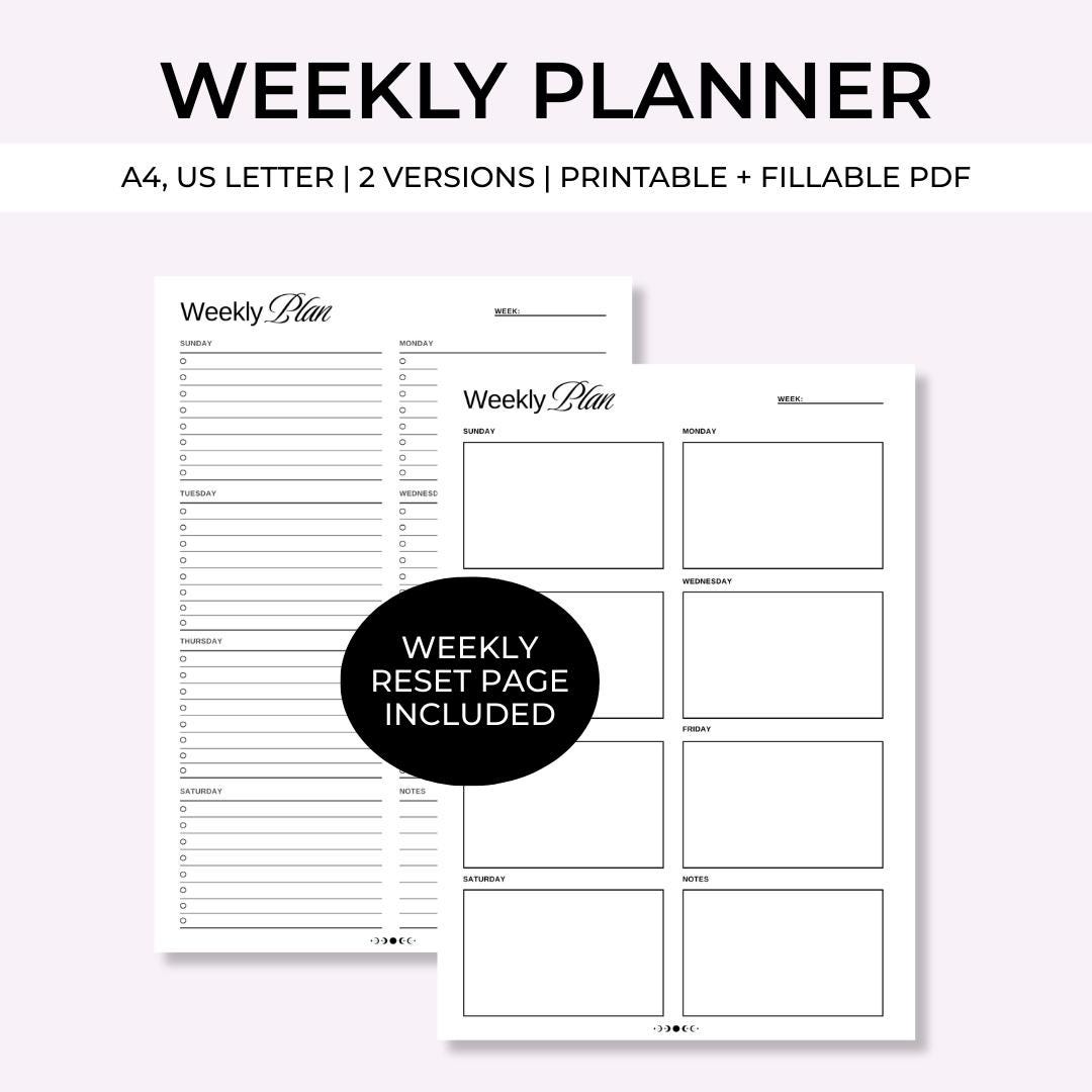 Weekly Planner Printable PDF, Minimalist Weekly to Do List Template ...