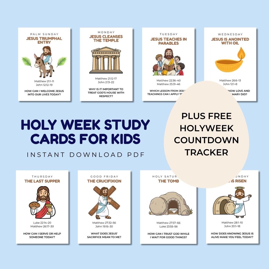 Printable Holy Week Bible Study Cards for Kids, Easter Story Activity ...