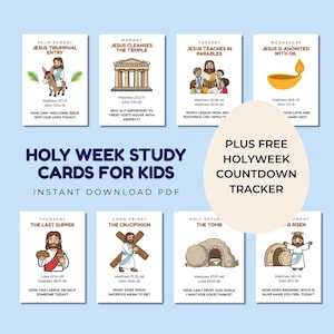 Printable Holy Week Bible Study Cards for Kids, Easter Story Activity (Digital Download)
