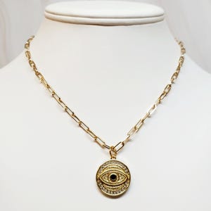 Evil Eye Necklace, Gold Sapphire Crystal CZ Pendant Necklace, Gold Jewelry, Affordable Jewelry, Layering Necklace, Beautiful Jewelry