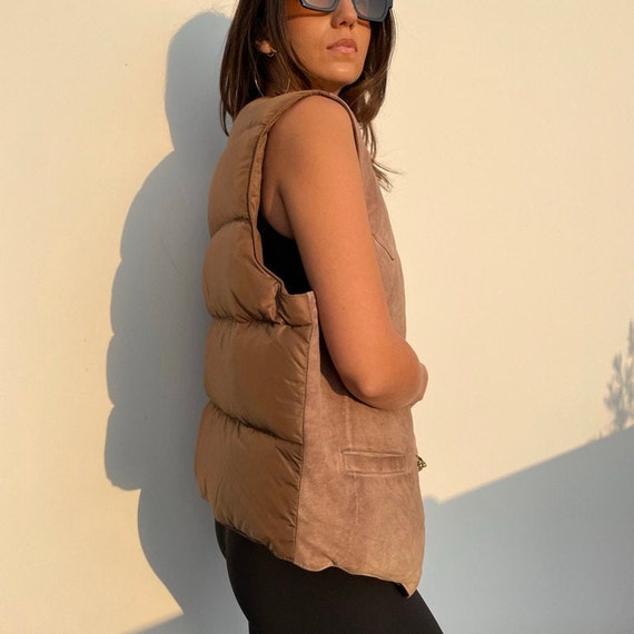 Vintage Suede Puffer Vest - image 3