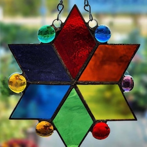 Stained Glass Diamond Pinwheel, Multiple color options, Rainbow, Snowflake, Diamond Stained Glass Designs, Gifts, Window Art, Pride