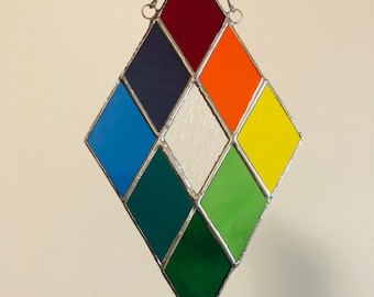 Diamond Rainbow Stained Glass Suncatcher, Window Art, Rainbow Decorations, Gifts for him/her, Pride, Diamond Stained Glass Art, Suncatchers