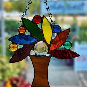 Pre-Cut Stained Glass Tree of Life with Glass Gems, Multiple Color Combinations Available