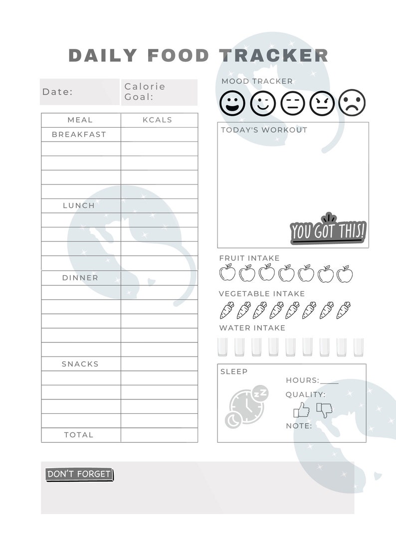 Daily Food and Habit Tracker | Instant Download - Etsy