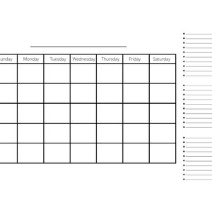 Blank Monthly Calendar Printable With Notes Section, Minimalist ...