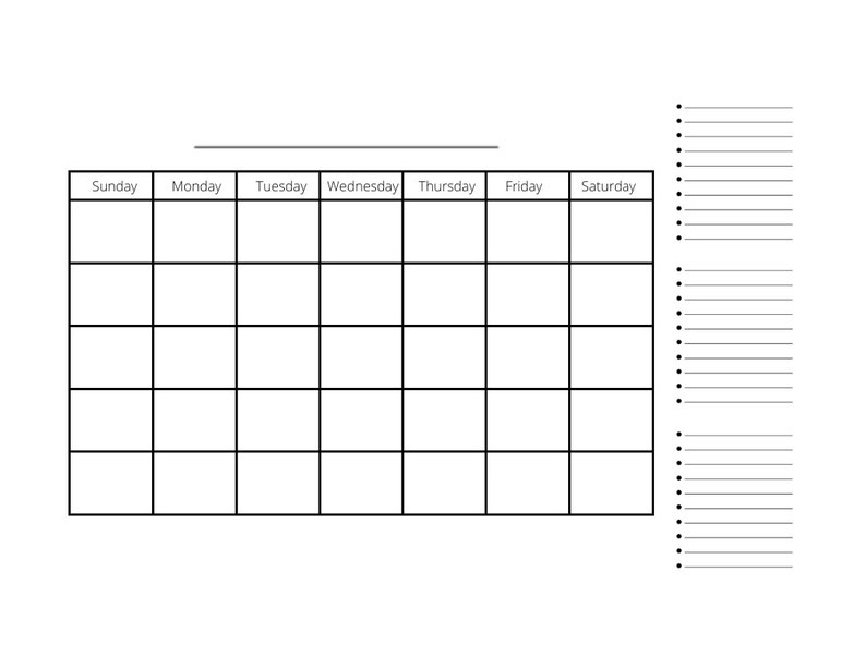 Blank Monthly Calendar Printable With Notes Section, Minimalist ...