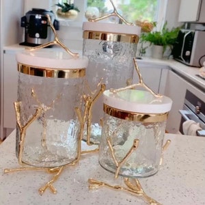 MARBLE & GOLD kitchen canister SET (3 pieces)