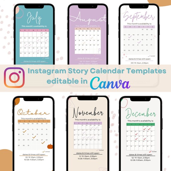 Instagram Story CALENDAR Template IG Stories Social Media Appointments / Monthly Calendar - Etsy