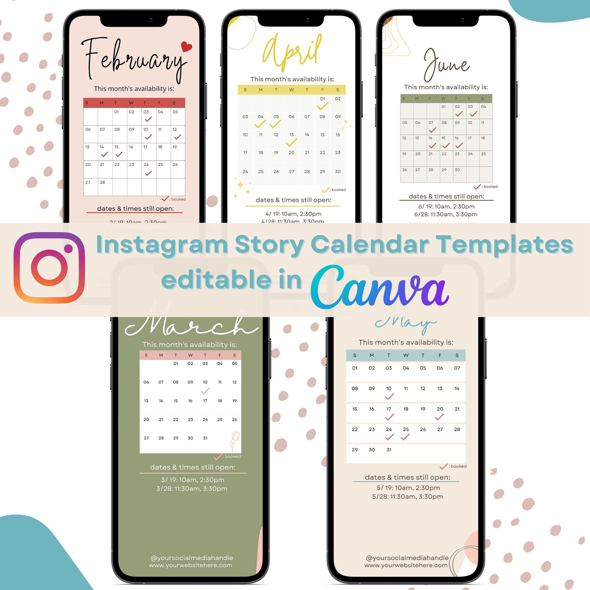 Instagram Story CALENDAR Template IG Stories Social Media Appointments / Monthly Calendar - Etsy