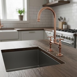 Deck Faucet in Aged Copper with Linear Legs and Various Style Handles - 7 (1/2) / 10 Spout Faucet Reach