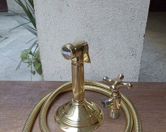 Unlacquered Brass Kitchen Side Sprayer - High-Pressure Hand Sprayer for Faucet with Free Hose - Elegant,Functional,and Durable Brass Sprayer