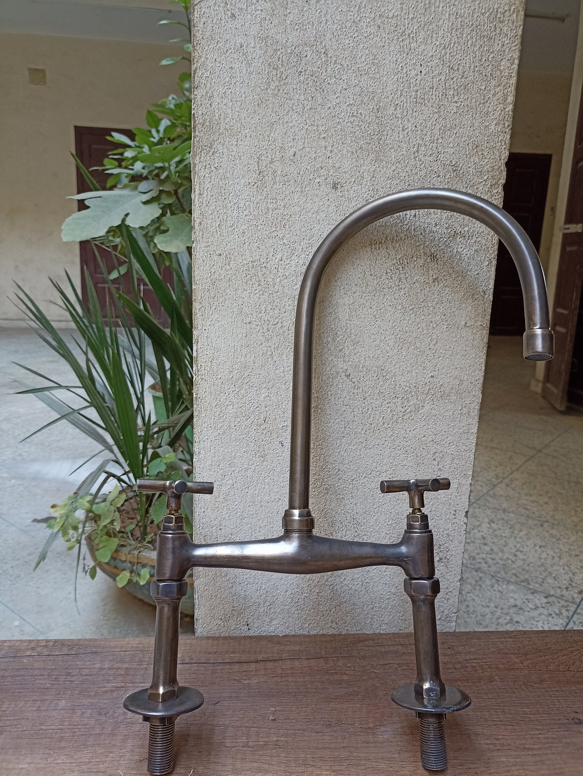 Customizable Brass Patina Kitchen Faucet - Bronze Finish-2 Handles ...