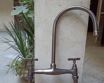 Customizable Brass Patina Kitchen Faucet - Bronze Finish-2 Handles - Tailored to Your Space-Handcrafted Vintage Style-Unique Kitchen Upgrade