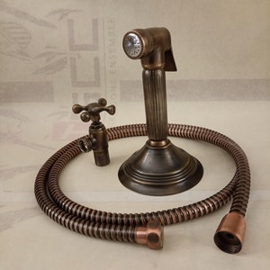 Antiker, platinierter Seitensprüher für die Küche – Handsprüher aus Vintage-Messing für Wasserhähne mit verstellbarem Druckschlauch