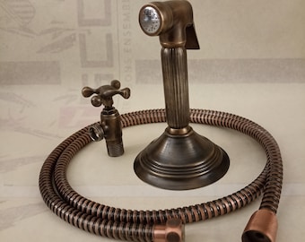 Antique Bronze Kitchen Side Sprayer - Vintage Brass Hand Sprayer for Faucets with Free Height Pressure Hose