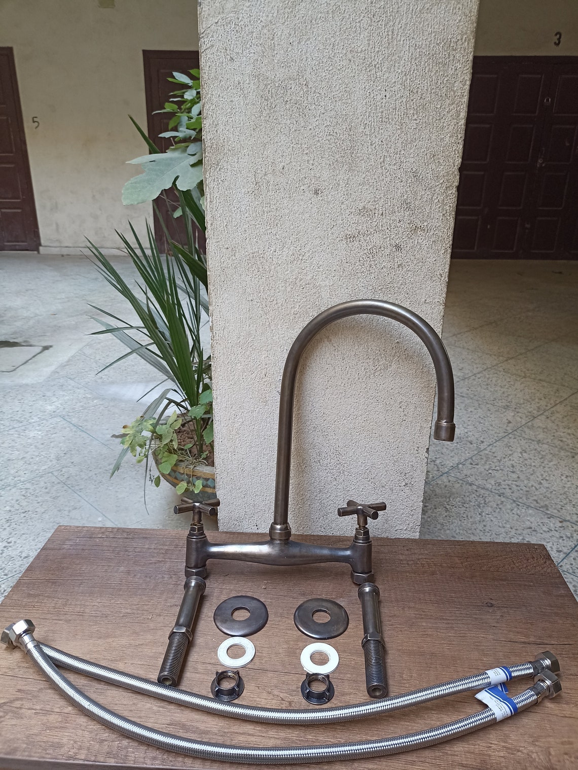 Customizable Brass Patina Kitchen Faucet - Bronze Finish-2 Handles ...
