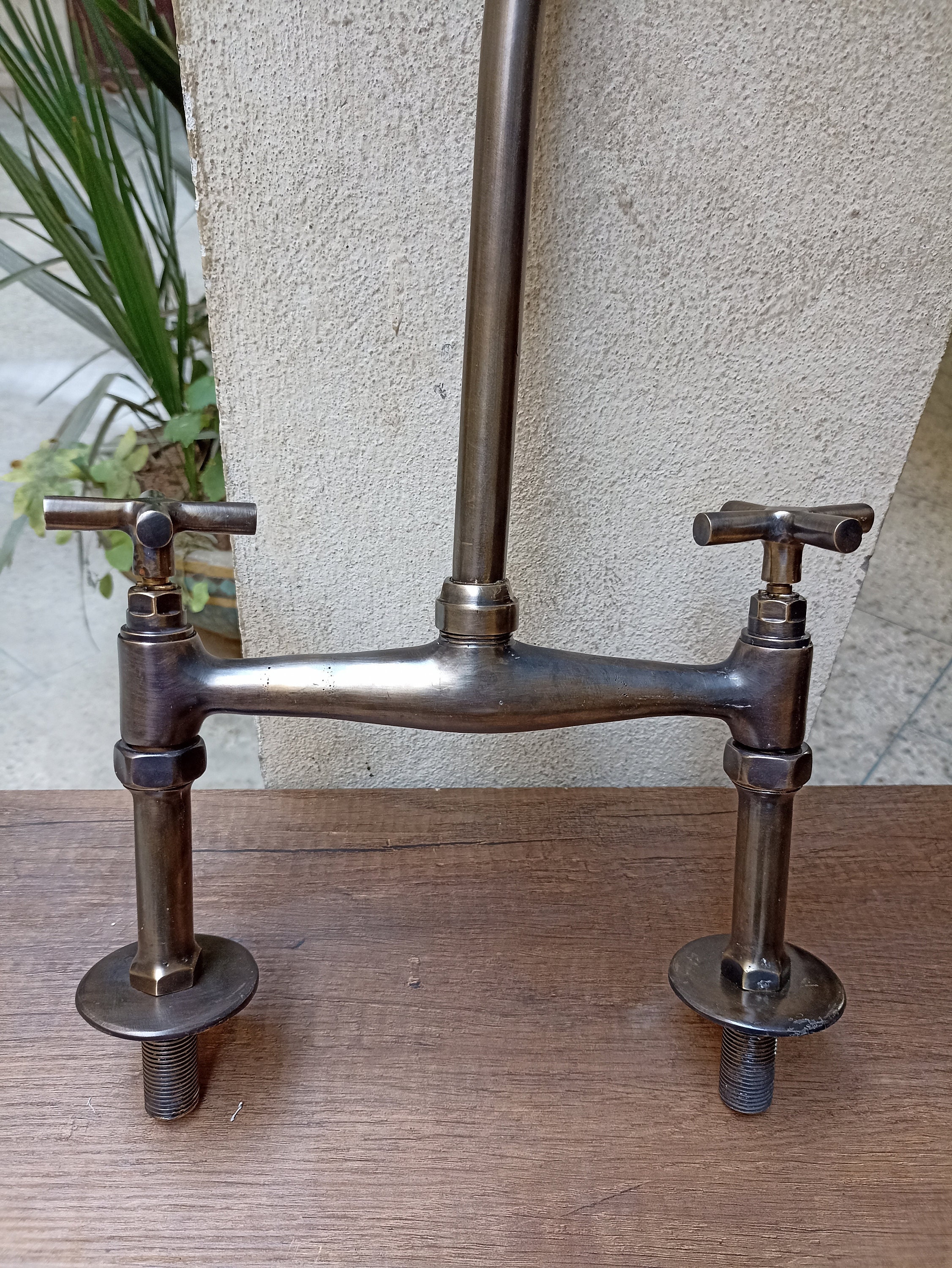Customizable Brass Patina Kitchen Faucet - Bronze Finish-2 Handles ...