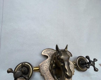 Horse Brass wall mounted bathroom faucet with cross handles valve included - Bathroom faucet - The decor of the faucet facing the deer.