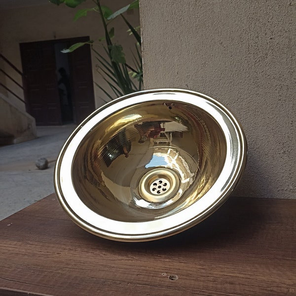 Modern Elegance: Handcrafted Round Brass Bathroom Vessel Sink - Undermount Option - Antique Finish - Custom Brass Bowl Sink