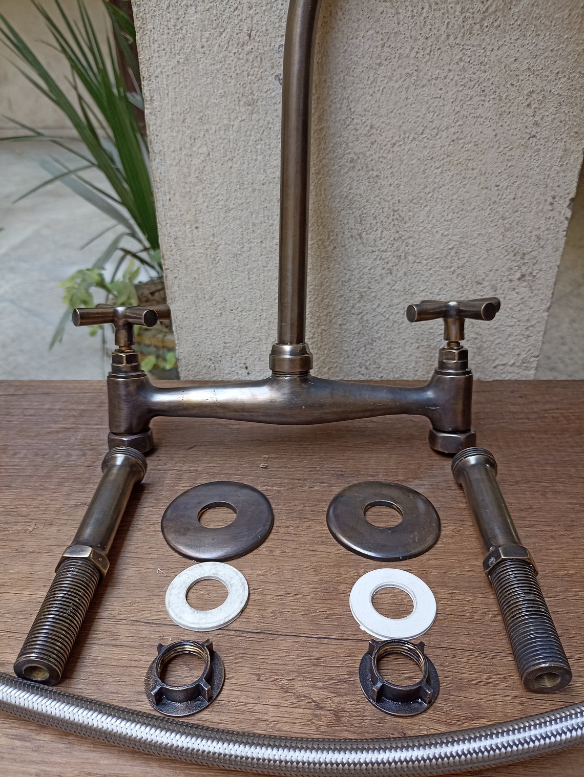 Customizable Brass Patina Kitchen Faucet - Bronze Finish-2 Handles ...
