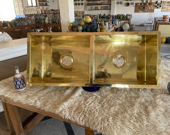 Solid Unlacquered Brass Undermount Hammered double Sink, Kitchen Bar Sink, Island Sink, Outdoor Sink, the drain for free