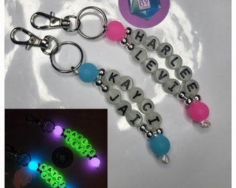 Glow in the dark personalised keyring school bag ID tag backpack name attachment