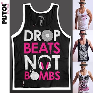 Pistol Boutique Men's Black Standard Fit "Drob Beats Not Bombs" Music record Player Vinyl Singlet / Tank / Vest Top