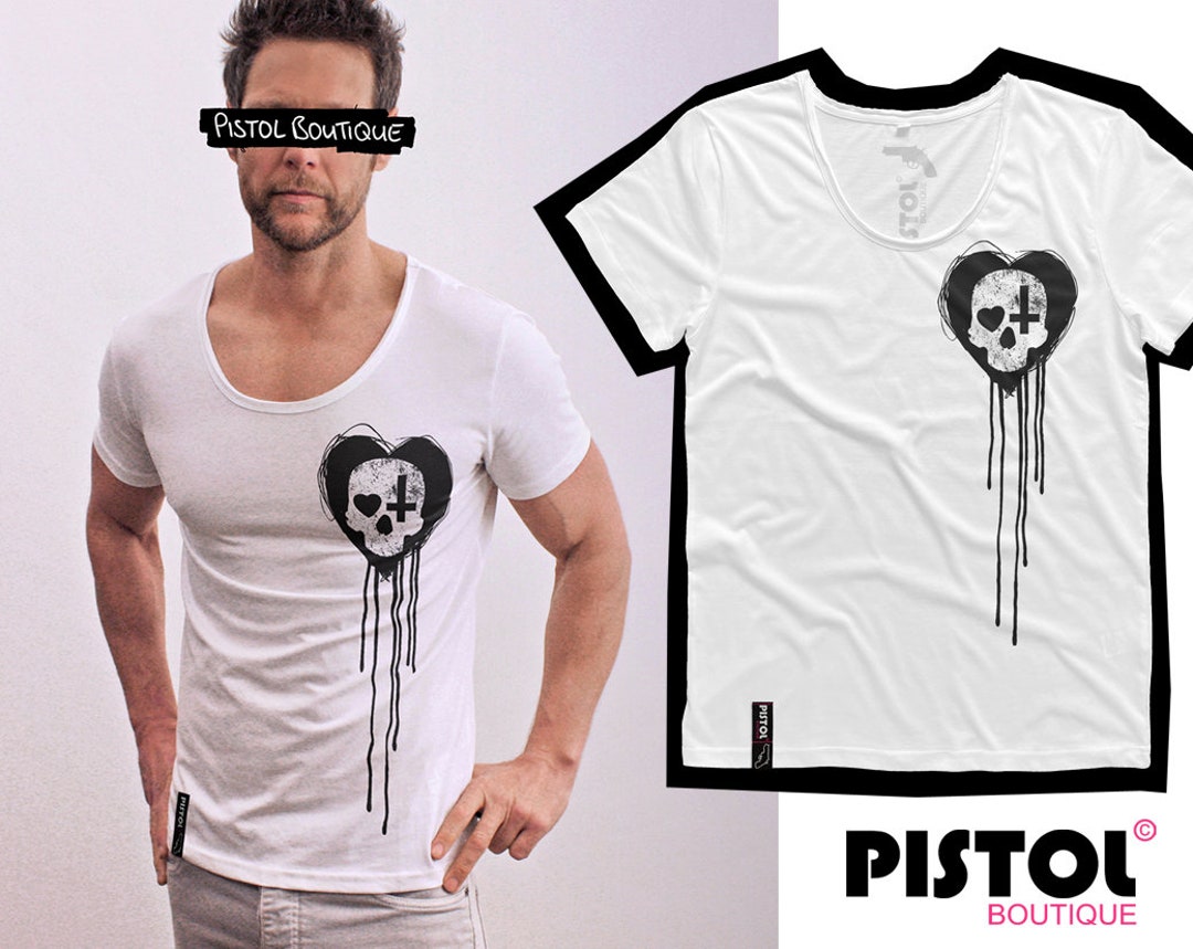 Pistol Boutique T-shirt da uomo nera attillata con scollo a V