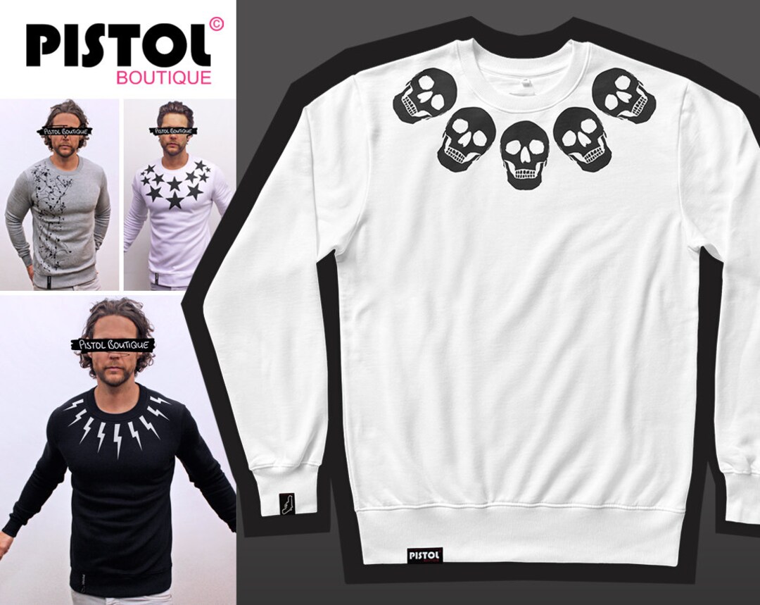 T-Shirt Homme Pistol Boutique - Col V Profond Blanc, Motif Skull Ace Of Spades | Coupe Ajustée