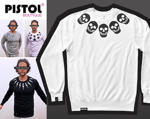 T-shirt Homme Pistol Boutique Noir - Motif Graffiti Crâne Et Diamants - Manches Courtes, Col Rond