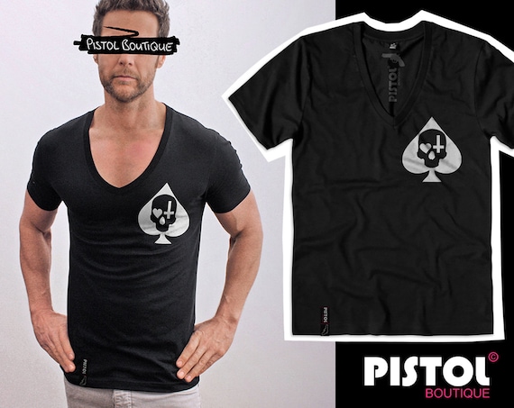 Pistol Boutique Uomo Nero Profondo Scollo A V Amore & Odio Cuore - Foto 2