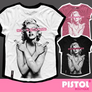 T-shirt Homme Pistol Boutique - Col V Profond, Motif Marilyn Monroe Tatouage - Blanc, Coton - Neuf Avec étiquettes