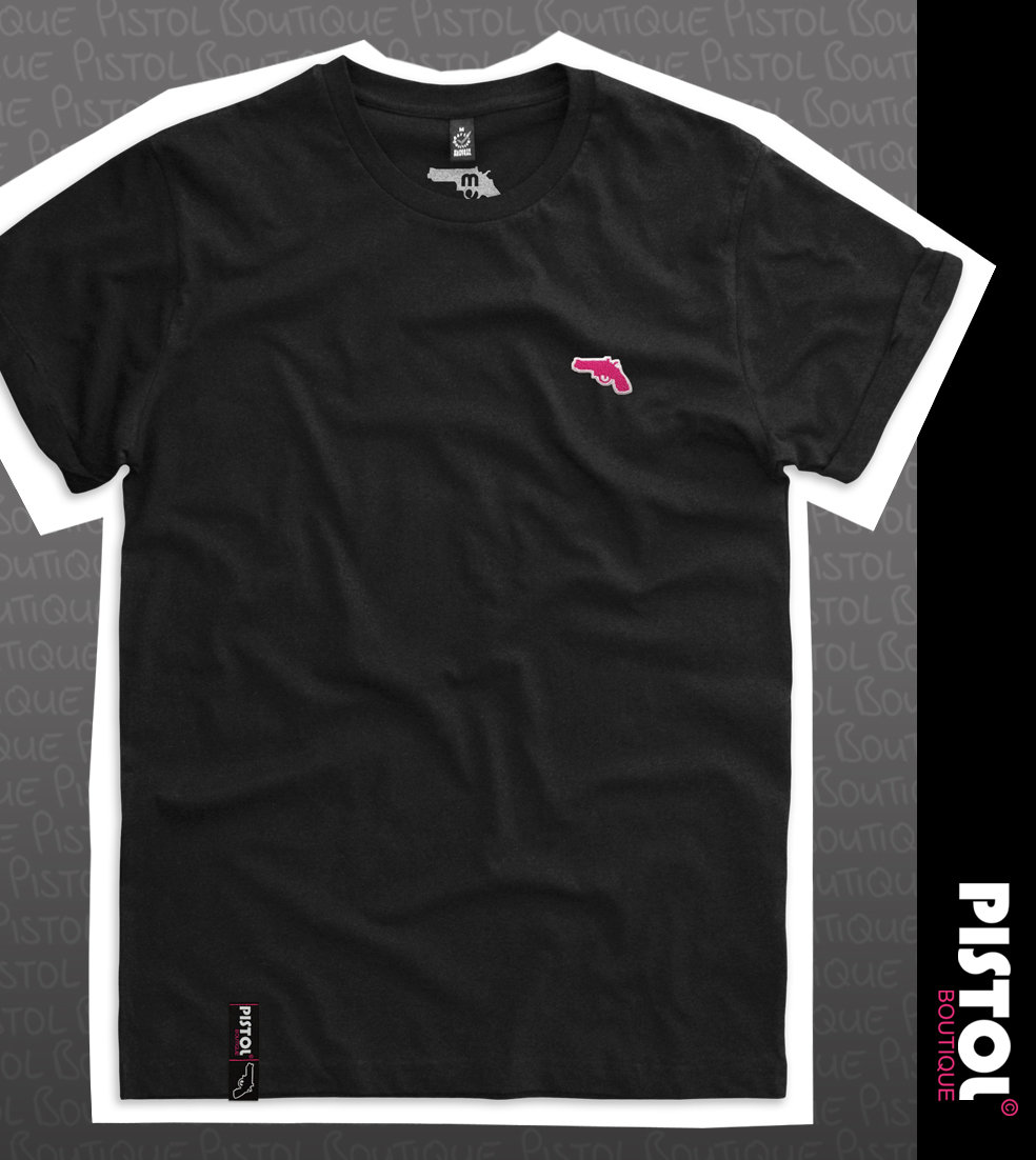 Men's Black Fitted Deep V-Neck T-Shirt With Chest Logo - Pistol Boutique, Plain Design