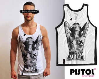 Pistol Boutique Men's White Standard Fit "Graffiti Sketch Naked Tattoo Girl" Singlet / Tank / Vest Top