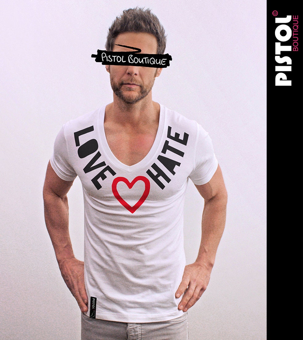 T-shirt Homme Pistol Boutique Blanc Col V Profond - Imprimé éclairs Sur La Poitrine - Coupe Ajustée - Coton - Neuf Avec étiquettes