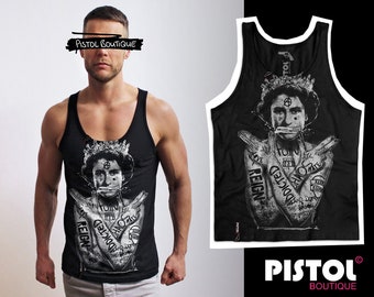 Pistol Boutique Men's Black Standard Fit "Graffiti Tattoos Punk Queen" "God Save The Queen" Singlet / Tank / Vest Top