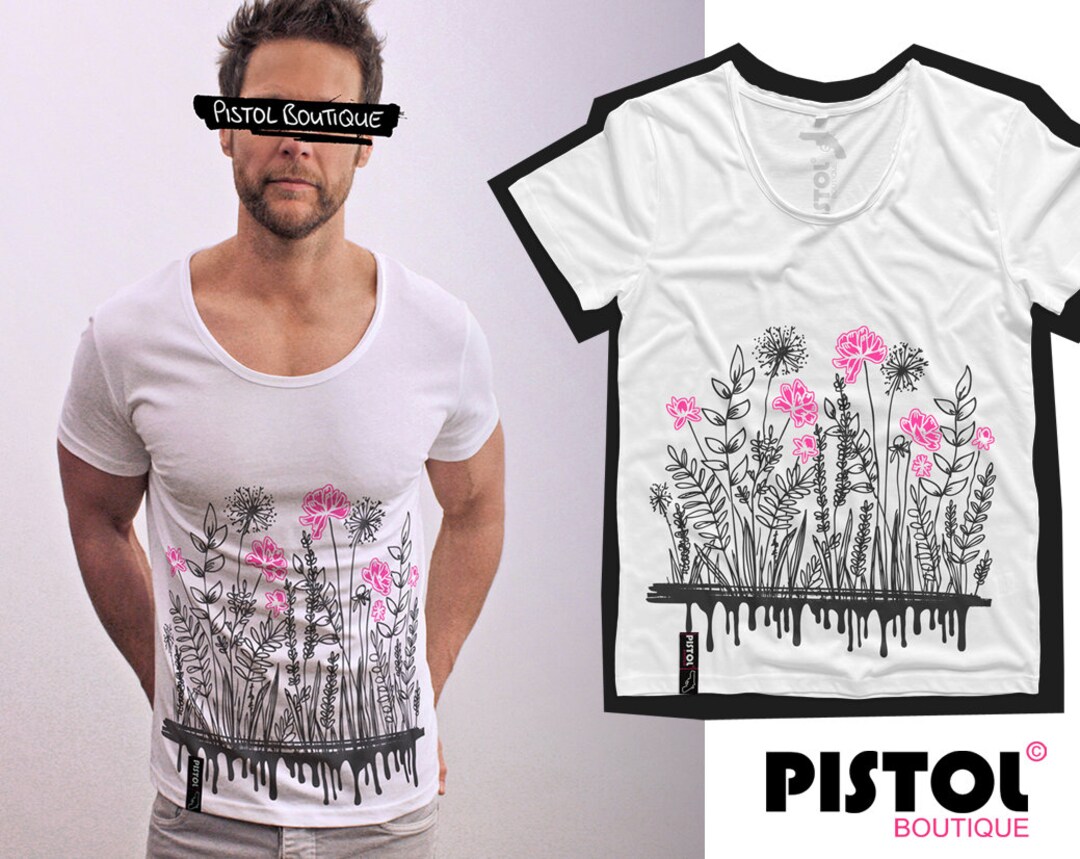T-shirt Homme Pistol Boutique - Blanc, Col V Profond, Imprimé Peace & Love, Neuf Avec étiquette